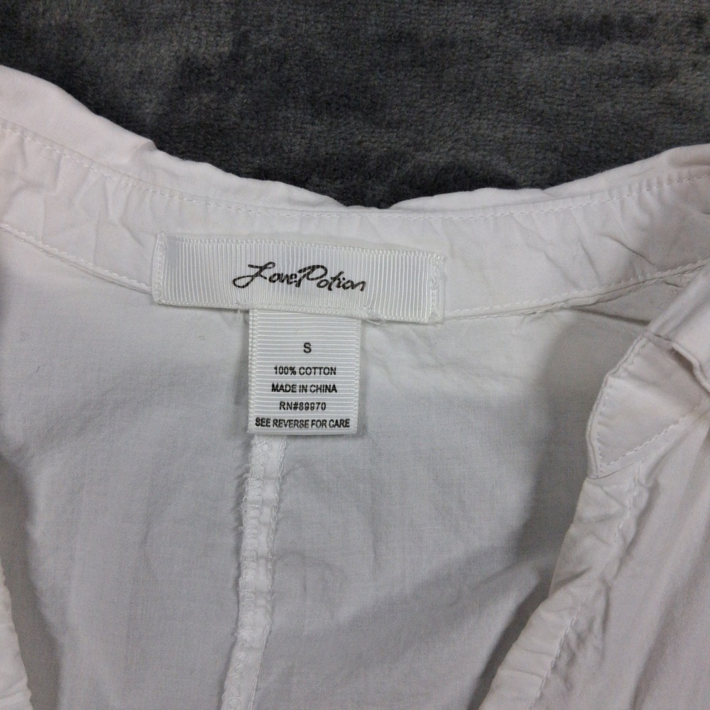 Love Potion Cinched Front Blouse Womens Small White Cotton Long Sleeve Cropped - Picture 3 of 10